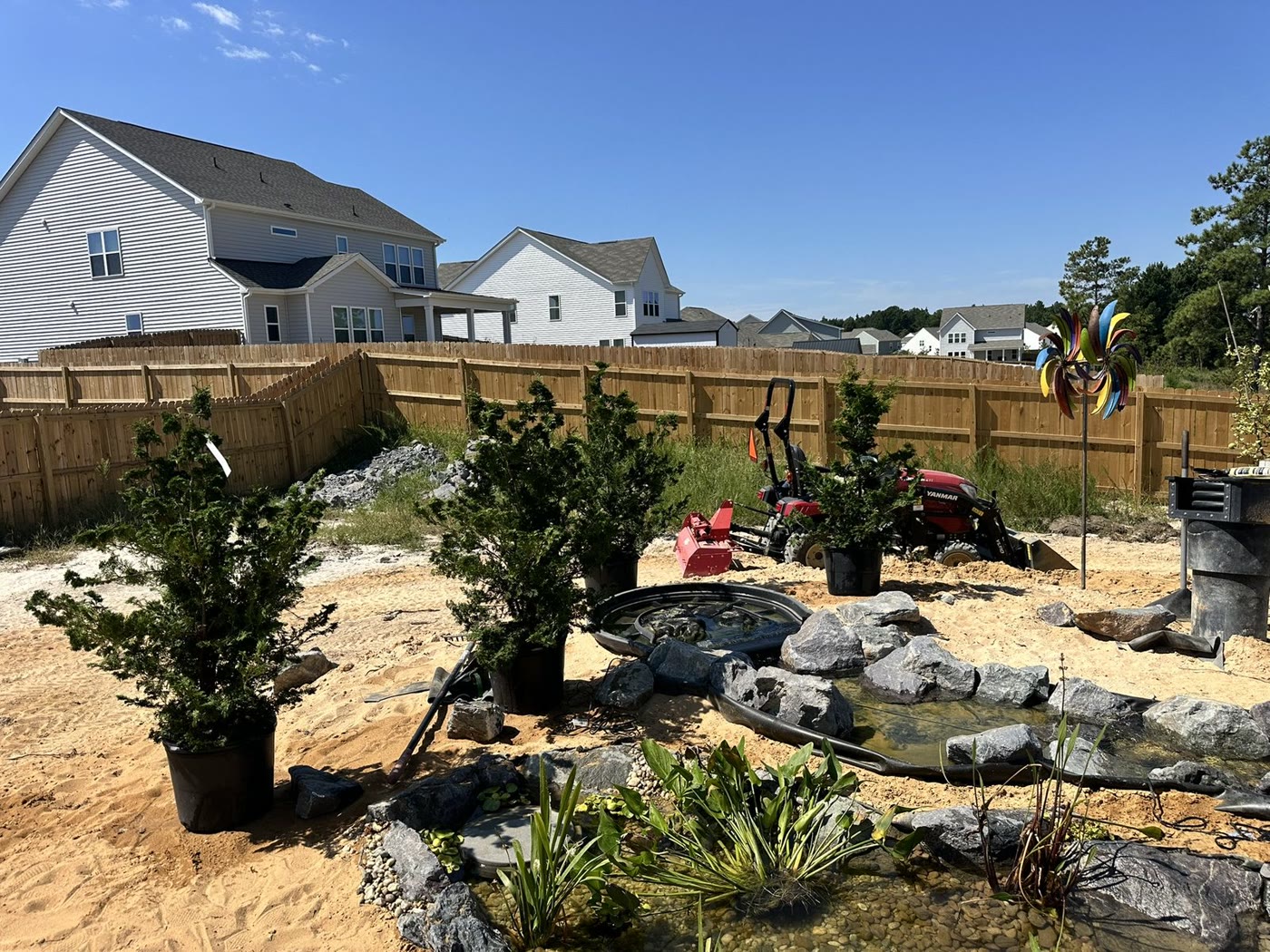 Finished gravel wetland filtration area as part of a pond system